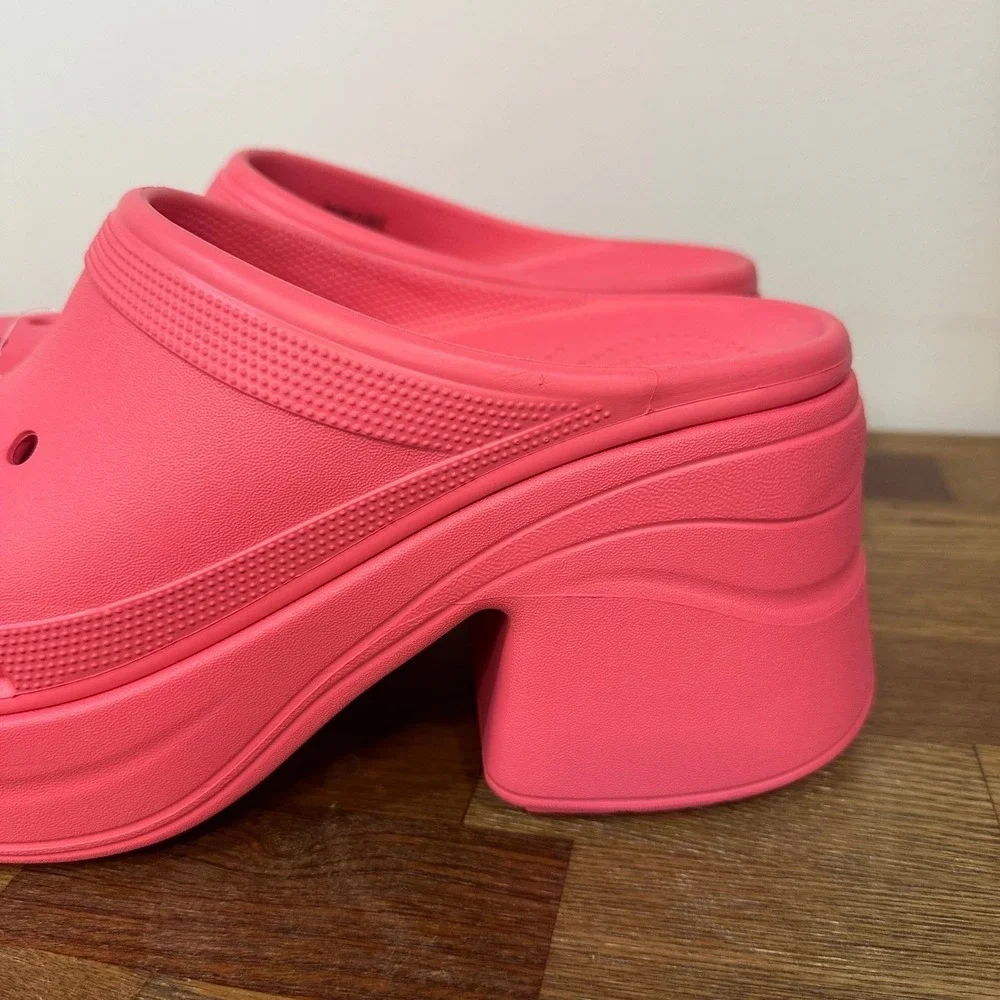 CROCS Womens Siren Clogs 12 Hot Pink Rubber Platform Heel Closed Toe Chunky - Picture 2 of 6